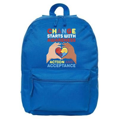 Change Starts With Awareness Action And Acceptance Autism Cute Gift 16 in Basic Backpack