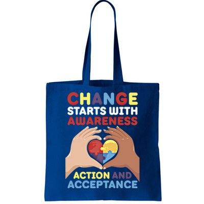 Change Starts With Awareness Action And Acceptance Autism Cute Gift Tote Bag