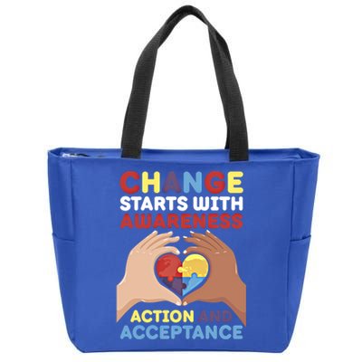 Change Starts With Awareness Action And Acceptance Autism Cute Gift Zip Tote Bag