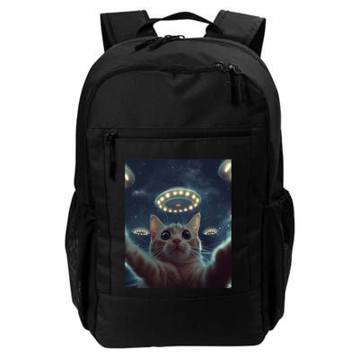 Cat Selfie With Ufos Aliens Kitten Funny Graphic Daily Commute Backpack
