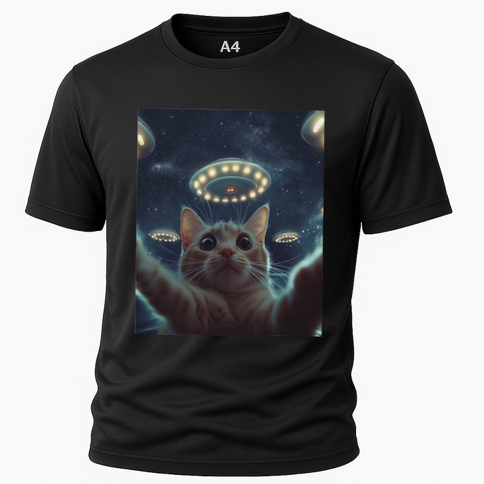Cat Selfie With Ufos Aliens Kitten Funny Graphic Performance Shirt