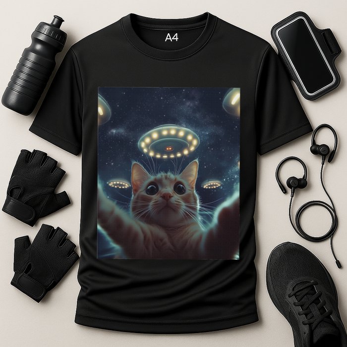 Cat Selfie With Ufos Aliens Kitten Funny Graphic Performance Shirt