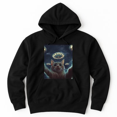 Cat Selfie With Ufos Aliens Kitten Funny Graphic Hoodie