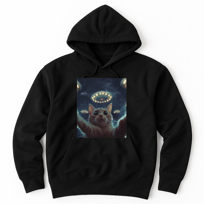 Cat Selfie With Ufos Aliens Kitten Funny Graphic Hoodie