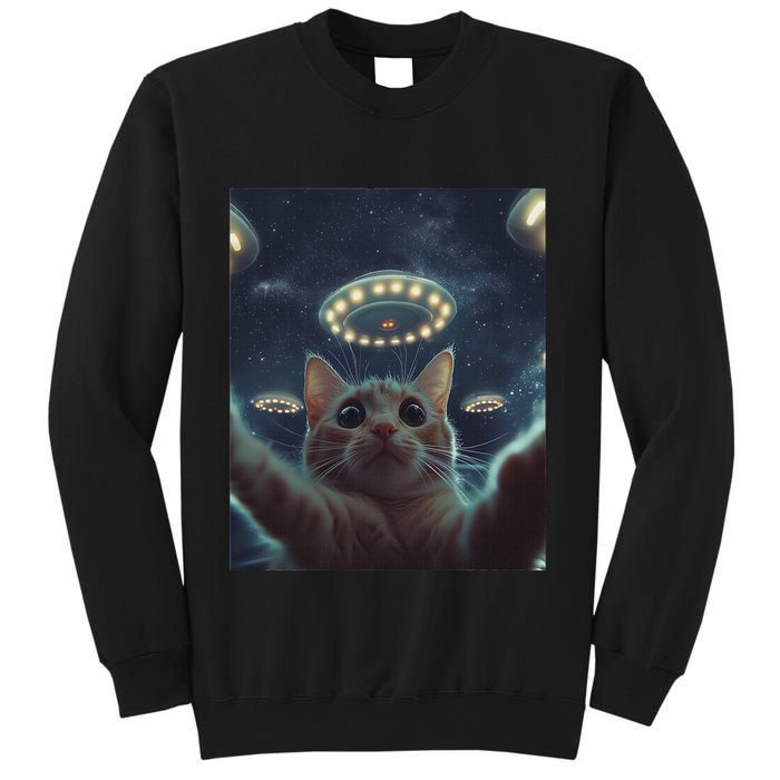 Cat Selfie With Ufos Aliens Kitten Funny Graphic Sweatshirt