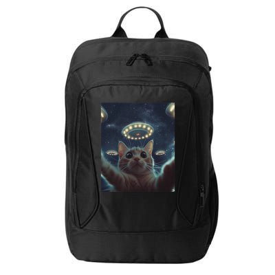 Cat Selfie With Ufos Aliens Kitten Funny Graphic City Backpack