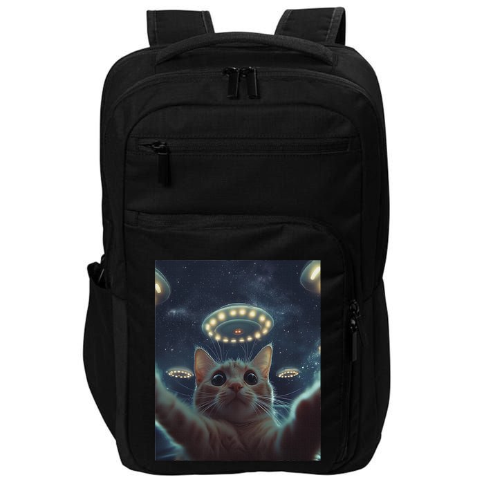 Cat Selfie With Ufos Aliens Kitten Funny Graphic Impact Tech Backpack