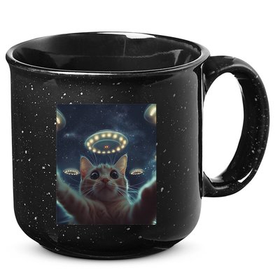 Cat Selfie With Ufos Aliens Kitten Funny Graphic 15oz Campfire Ceramic Mug