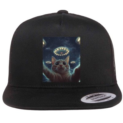 Cat Selfie With Ufos Aliens Kitten Funny Graphic Flatbill Hat