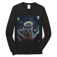 Cat Selfie With Ufos Aliens Kitten Funny Graphic Tall Long Sleeve T-Shirt