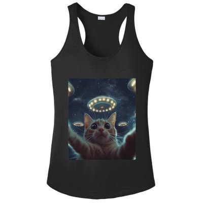 Cat Selfie With Ufos Aliens Kitten Funny Graphic Ladies PosiCharge Competitor Racerback Tank