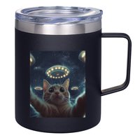 Cat Selfie With Ufos Aliens Kitten Funny Graphic 12oz Stainless Steel Coffee Mug