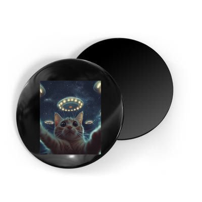 Cat Selfie With Ufos Aliens Kitten Funny Graphic Magnet