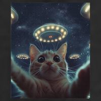 Cat Selfie With Ufos Aliens Kitten Funny Graphic Large Microfiber Waffle Golf Towel