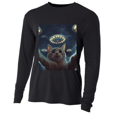 Cat Selfie With Ufos Aliens Kitten Funny Graphic Cooling Performance Long Sleeve Crew