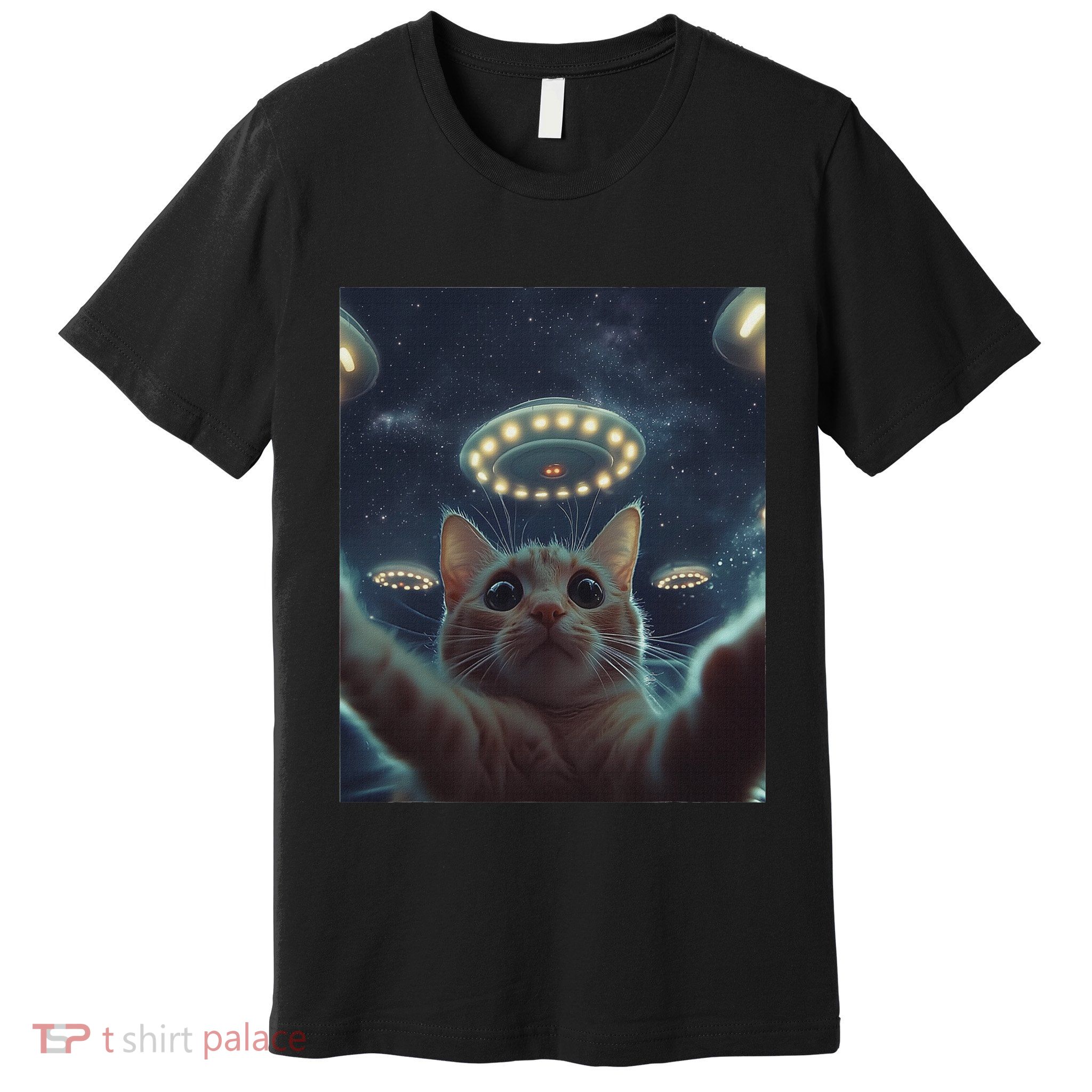 Cat Selfie With Ufos Aliens Kitten Funny Graphic Premium T-Shirt