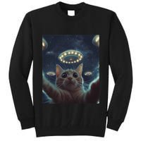 Cat Selfie With Ufos Aliens Kitten Funny Graphic Tall Sweatshirt