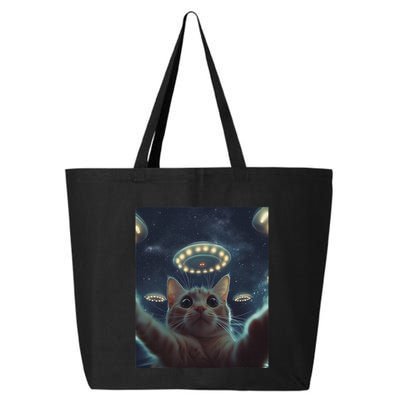 Cat Selfie With Ufos Aliens Kitten Funny Graphic 25L Jumbo Tote