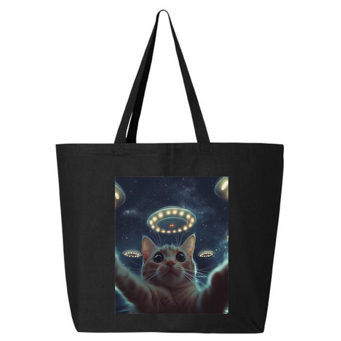 Cat Selfie With Ufos Aliens Kitten Funny Graphic 25L Jumbo Tote