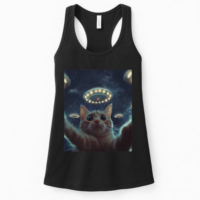 Cat Selfie With Ufos Aliens Kitten Funny Graphic Womens Tank Top