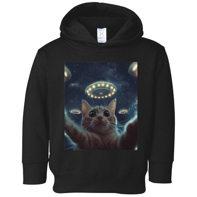 Cat Selfie With Ufos Aliens Kitten Funny Graphic Toddler Hoodie
