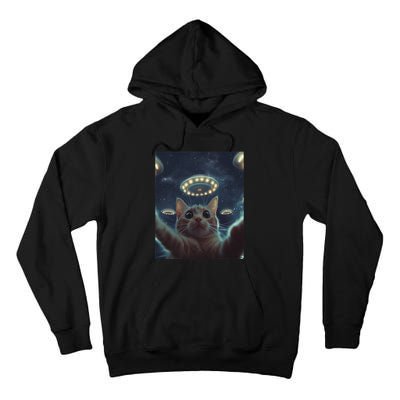Cat Selfie With Ufos Aliens Kitten Funny Graphic Tall Hoodie