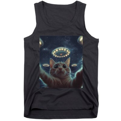 Cat Selfie With Ufos Aliens Kitten Funny Graphic Tank Top