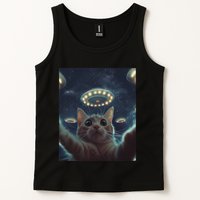 Cat Selfie With Ufos Aliens Kitten Funny Graphic Tank Top