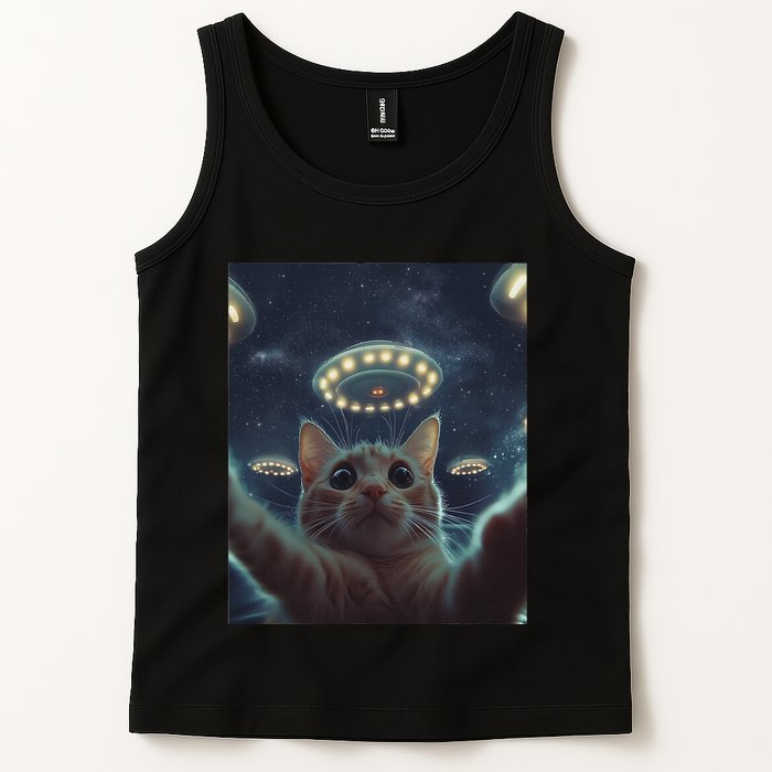 Cat Selfie With Ufos Aliens Kitten Funny Graphic Tank Top