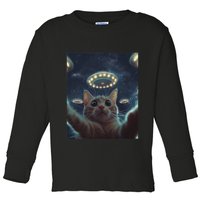 Cat Selfie With Ufos Aliens Kitten Funny Graphic Toddler Long Sleeve Shirt