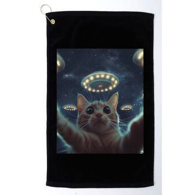 Cat Selfie With Ufos Aliens Kitten Funny Graphic Golf Towel