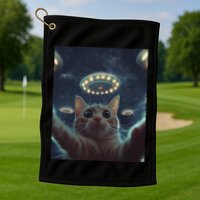 Cat Selfie With Ufos Aliens Kitten Funny Graphic Golf Towel