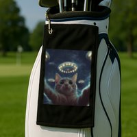 Cat Selfie With Ufos Aliens Kitten Funny Graphic Golf Towel