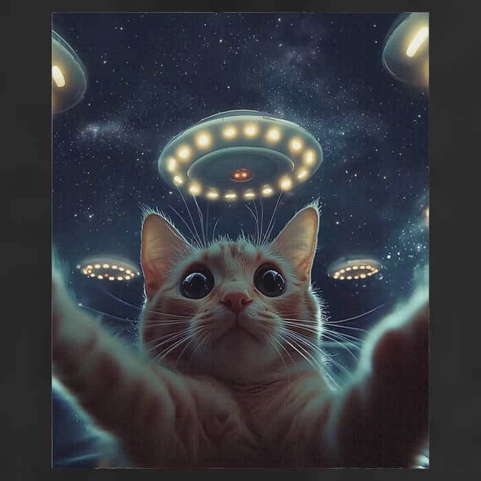 Cat Selfie With Ufos Aliens Kitten Funny Graphic Golf Towel