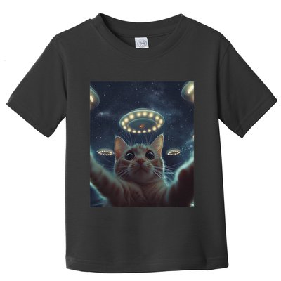 Cat Selfie With Ufos Aliens Kitten Funny Graphic Toddler T-Shirt