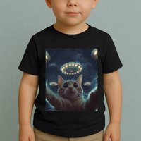 Cat Selfie With Ufos Aliens Kitten Funny Graphic Toddler T-Shirt