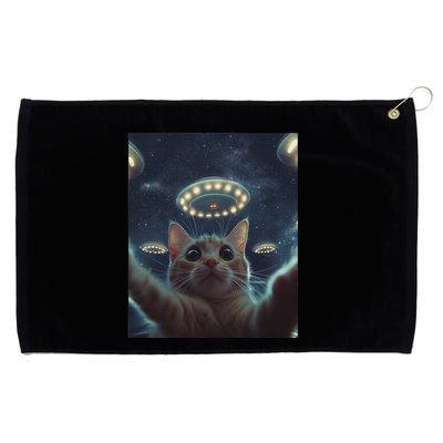 Cat Selfie With Ufos Aliens Kitten Funny Graphic Grommeted Golf Towel