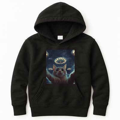 Cat Selfie With Ufos Aliens Kitten Funny Graphic Kids Hoodie