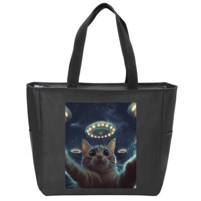 Cat Selfie With Ufos Aliens Kitten Funny Graphic Zip Tote Bag