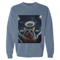 Cat Selfie With Ufos Aliens Kitten Funny Graphic Garment-Dyed Sweatshirt
