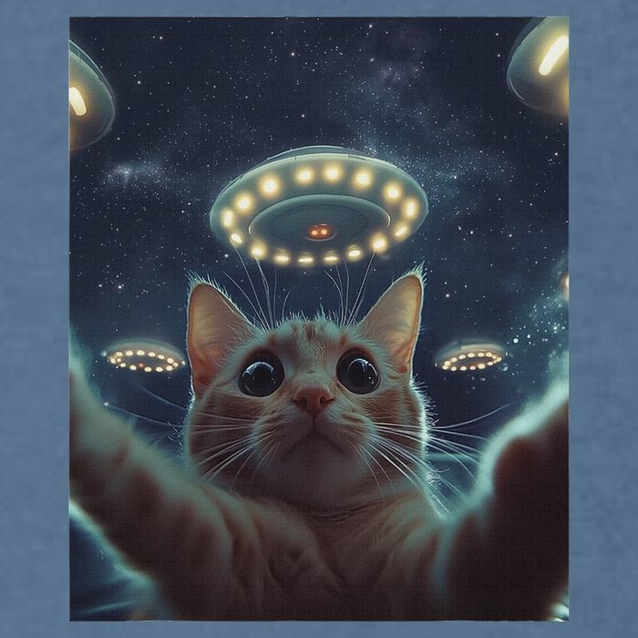 Cat Selfie With Ufos Aliens Kitten Funny Graphic Garment-Dyed Sweatshirt