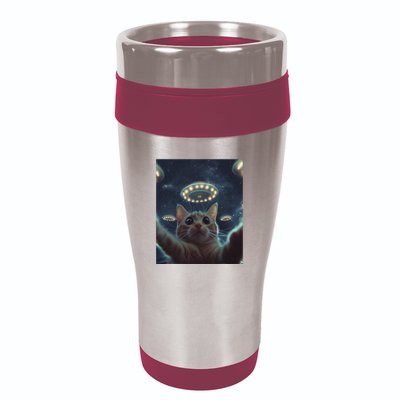 Cat Selfie With Ufos Aliens Kitten Funny Graphic 16oz Travel Tumbler