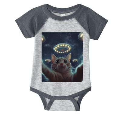 Cat Selfie With Ufos Aliens Kitten Funny Graphic Infant Baby Jersey Bodysuit