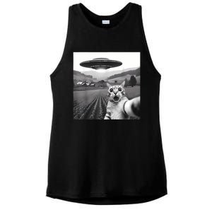 Cat Selfie With Alien Ufo Funny Cat Gifts Ladies PosiCharge Tri-Blend Wicking Tank