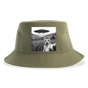 Cat Selfie With Alien Ufo Funny Cat Gifts Sustainable Bucket Hat