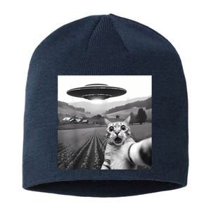 Cat Selfie With Alien Ufo Funny Cat Gifts Sustainable Beanie