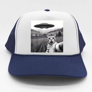 Cat Selfie With Alien Ufo Funny Cat Gifts Trucker Hat