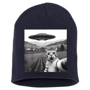 Cat Selfie With Alien Ufo Funny Cat Gifts Short Acrylic Beanie