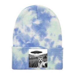 Cat Selfie With Alien Ufo Funny Cat Gifts Tie Dye 12in Knit Beanie