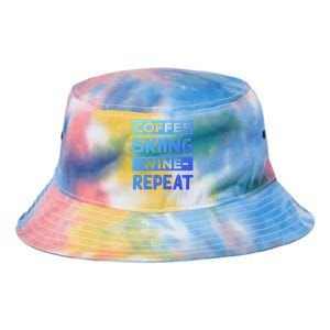 Coffee Skiing Wine Repeat Snow Skiing Coffee Lover Gift Tie Dye Newport Bucket Hat